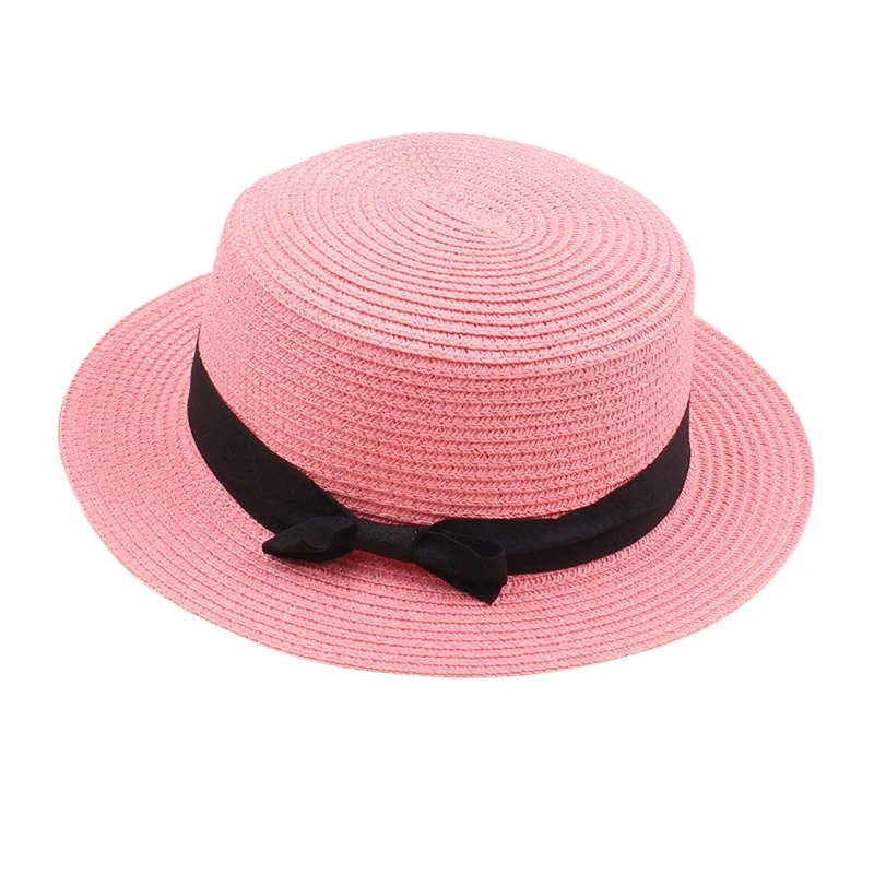 Damen-Sommerhut im britischen Stil, einfacher Strohhut mit kleiner Krempe, koreanischer Stil, Schleifenknoten, flacher Sonnenhut, beliebter Damen-Strohhut – Detail 5