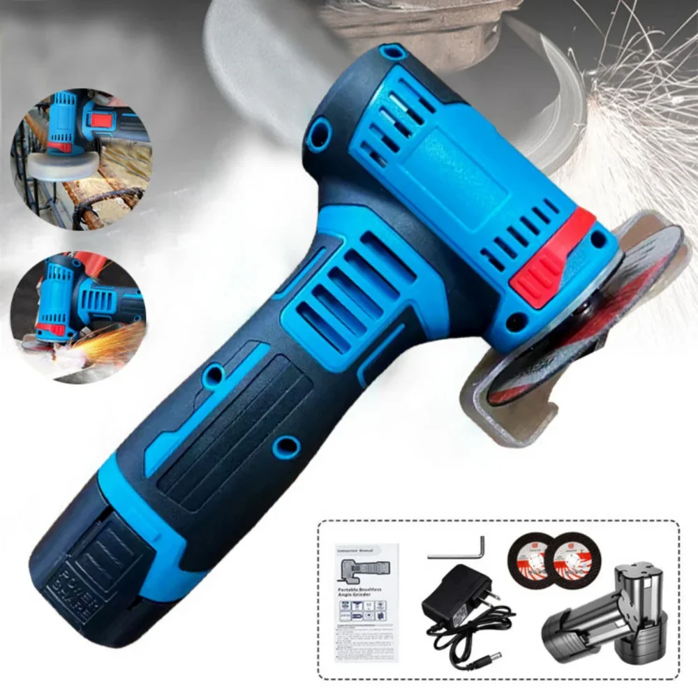 18V Mini Angle Grinder with Rechargeable Lithium Battery Cordless Polishing Machine Diamond Cutting with Accessories Power Tool