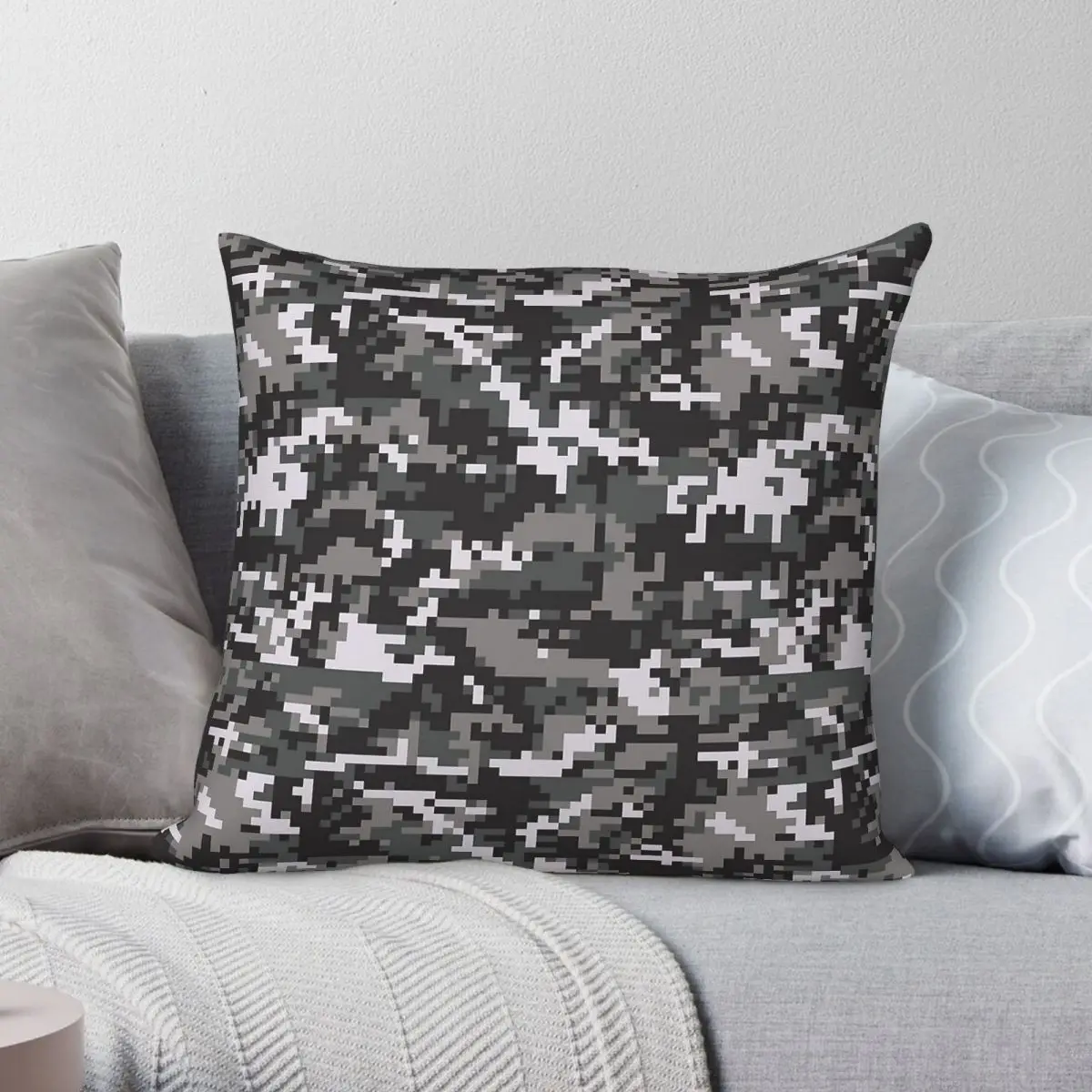 Black Gray Military Camouflage Pillowcase Polyester Linen Velvet Printed Zip Decor Home Cushion Cover