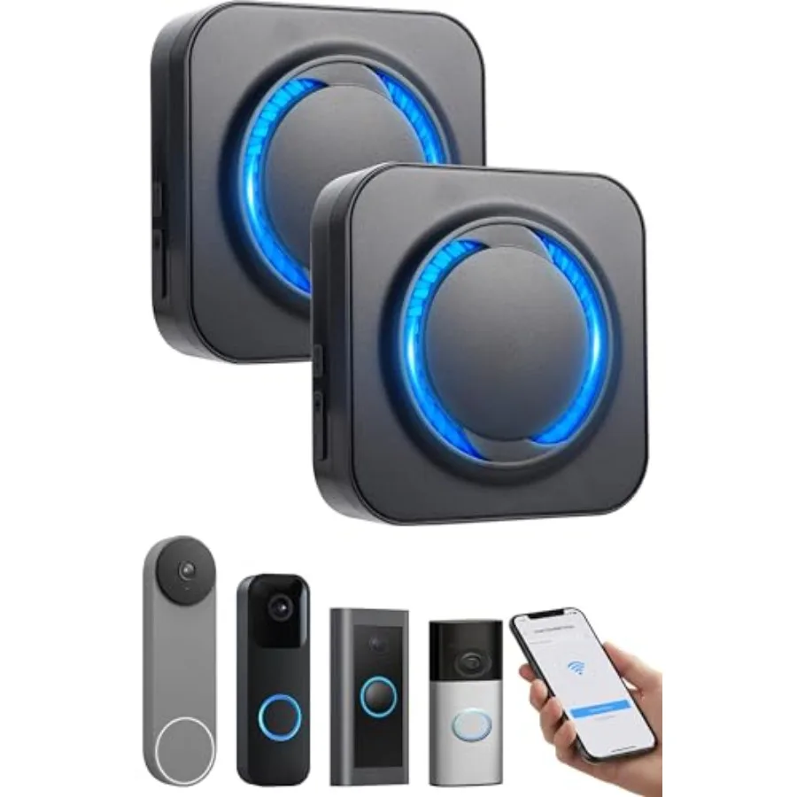 

Smart Wireless Doorbell Chime for Ring, Blink, Google Nest - 2-Pack, 99+ Expandable, Works with Alexa, No Wiring/Subscription,