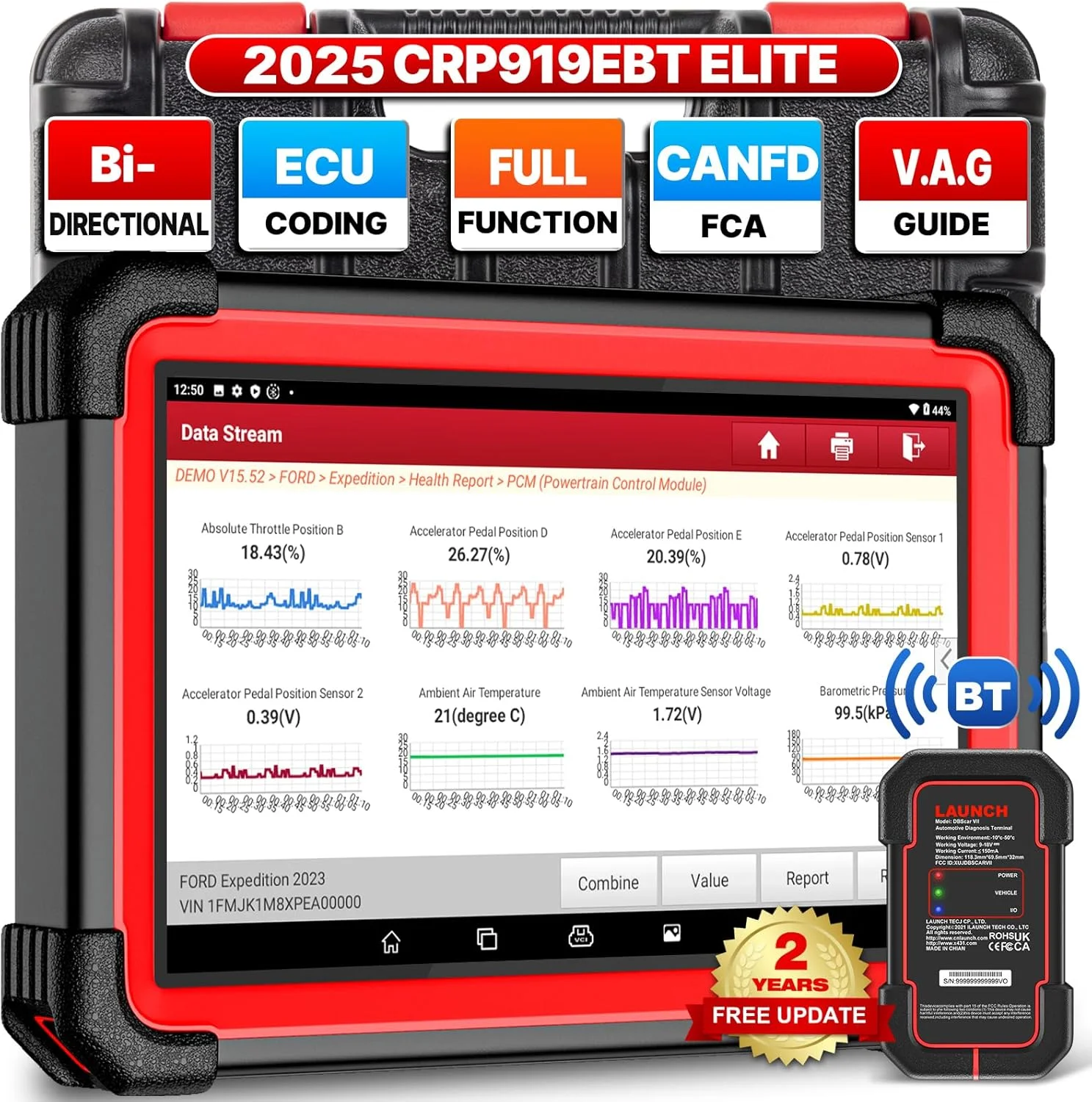 Новый сканер LAUNCH X431 CRP919E BT OBD2 2025 года, двунаправленный инструмент сканирования, добавленный CAN FD/DoIP OE-Level, все системы диагностики