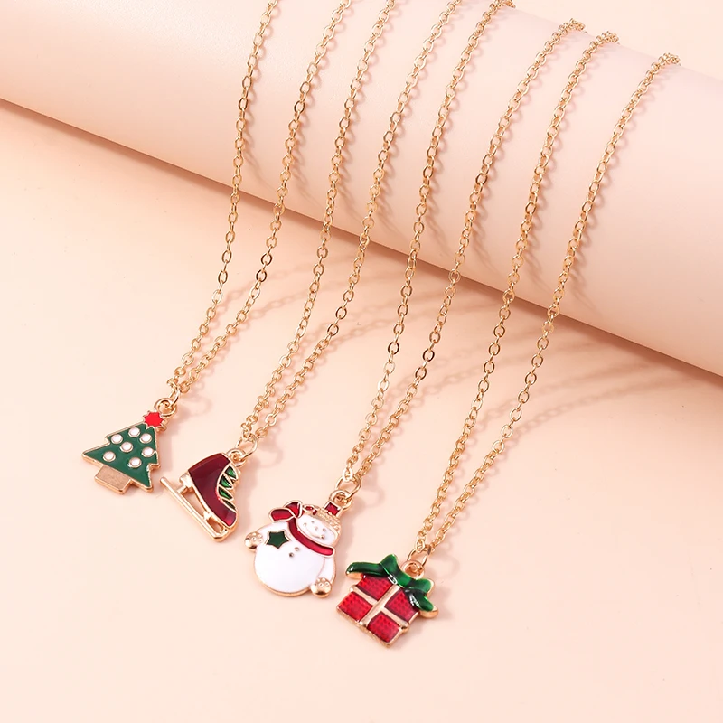 Aihua 3pcs4pcs Weihnachten Halsketten Emaille Weihnachtsbaum Glocke Santa Schneeflocke Halskette Anhänger für Frauen Geschenke Trendy Schmuck Set – Detail 10