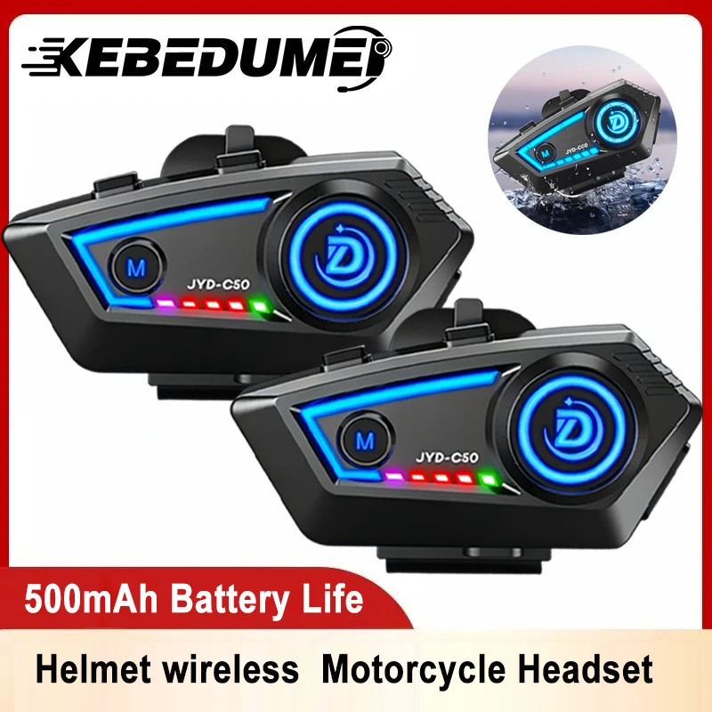 

C50 New Motorcycle Helmet Headset Stereo Bluetooth 5.4 Hands Free Call IP67 Waterproof With Colorful Ambient Light