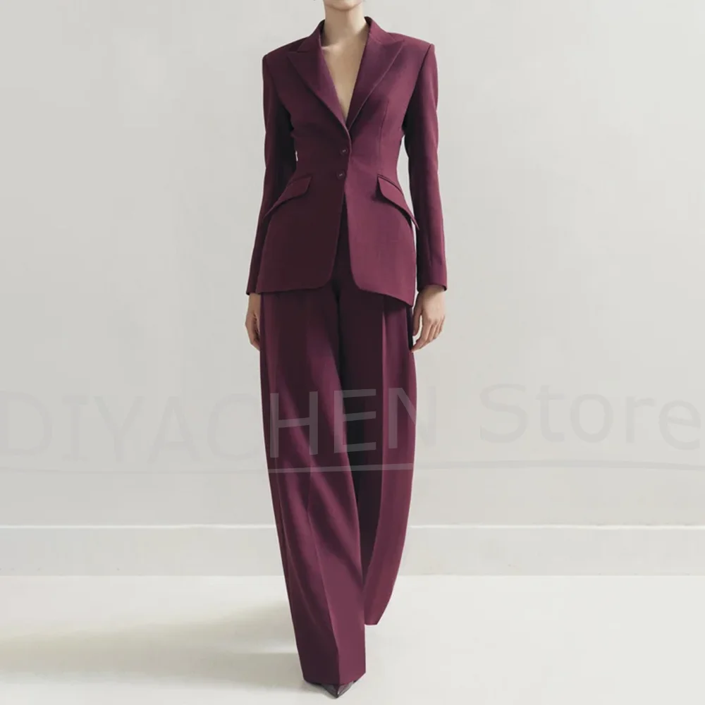 여성용 피크 라펠 수트 세트 슬림핏 패션 싱글 브레스티드 오피스 캐주얼 의상 여성용 우아한 솔리드 컬러 팬츠 세트