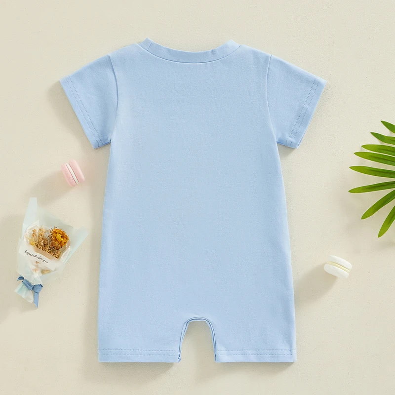 Infant Boy Summer Jumpsuit Letter Embroidery Pattern Short Sleeve Round Neck Romper Baby Clothes