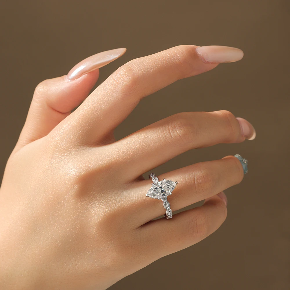 3.0CT Marquise Cut Lab Created Moissanite Engagement Ring 147mm S925 Sterling Silver Wedding Party Jewelry For Women