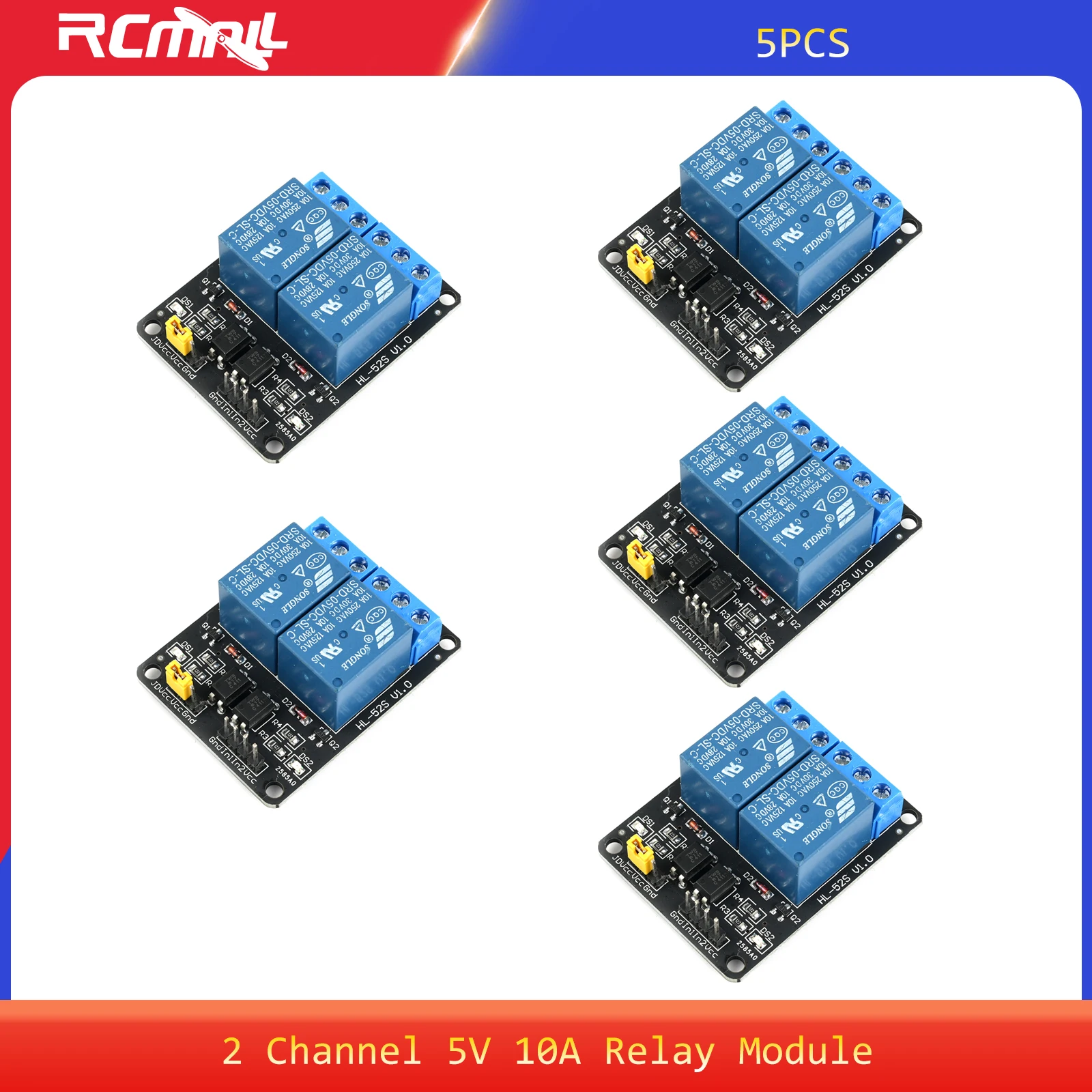 5PCS 2 Channel 5V 10A Relay Module with Optocoupler Low Level Trigger Expansion Board for Arduino STM32 Raspberry Pi