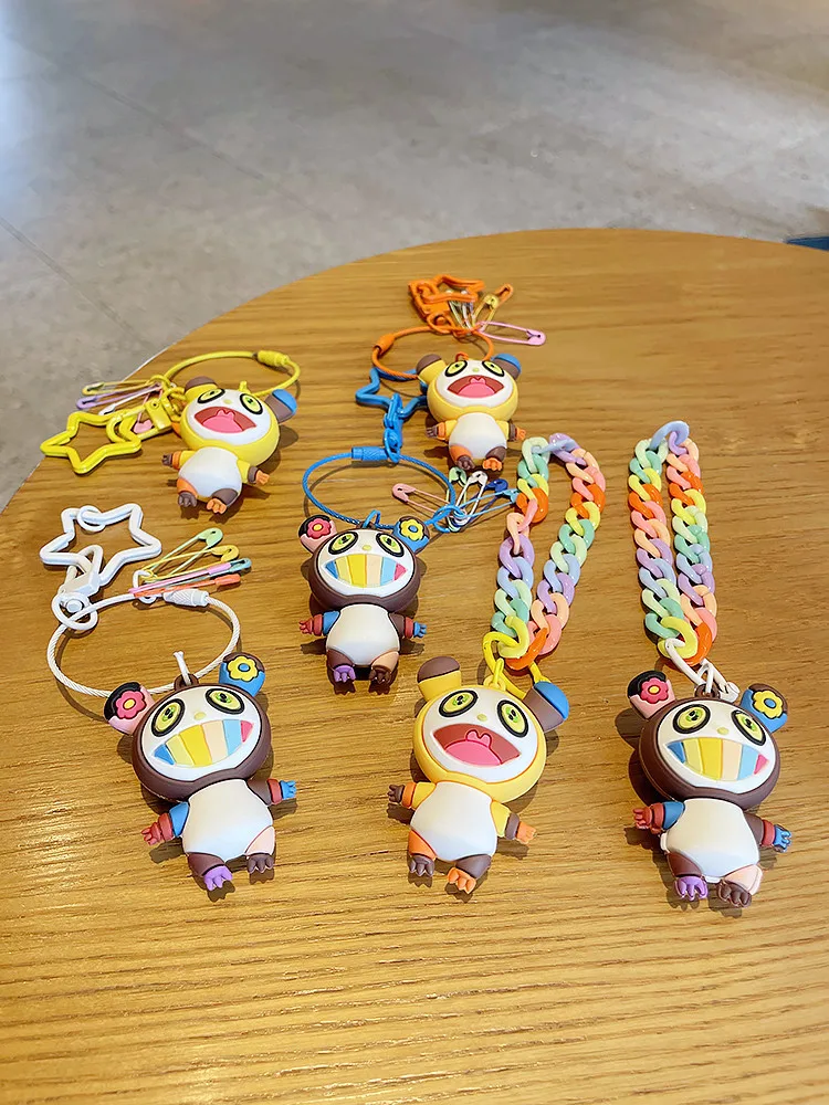 سلسلة مفاتيح تاكاشي موراكامي، حامل مفاتيح على شكل دمية وحش بسلسلة قوس قزح، حزام معصم، هدية إبداعية، حلقة مفاتيح، فن عام