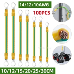100 PCS BVR Solar Photovoltaic Grounding Wire Terminals 12/10AWG Yellow-Green Copper PV Cabinet Bridge Leakage Earth Cable