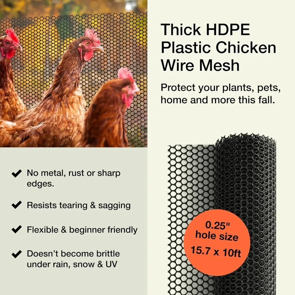Easy Install for Garden Protection and Pet Safety Black Plastic Chicken Wire Mesh Fence  Plant Accessories