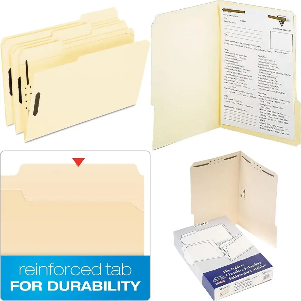 

manila fastener folders, legal size, 2 fasteners, 1/3 cut, 50/bx (fm313ee)