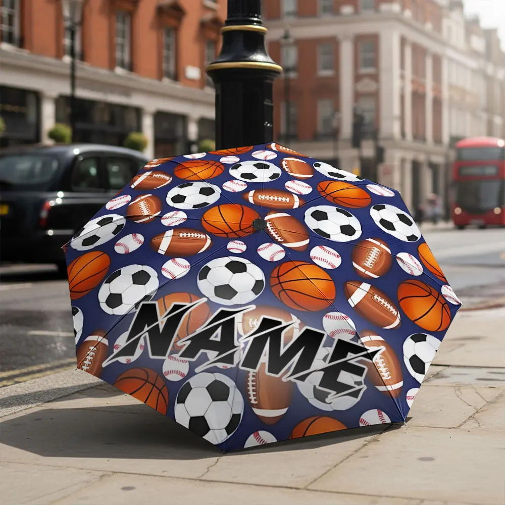 Custom Name umbrella, Sports Ball Patterned Umbrella - Multicolor Design Fashion Folding Umbrella for Daily Use,Christmas Gift