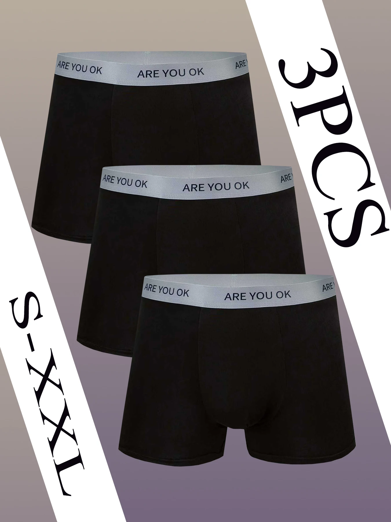 

Черное мужское нижнее белье, 3 шт., удобные и дышащие мужские трусы с поясом с надписью «ARE YOU OK»