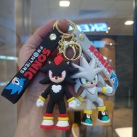 Sonic Anime Figure Shadow Rouge Miles Silver PVC Doll Model Keyring Keychain Cartoon Accessories Packages Decorate Kids Toy Gift