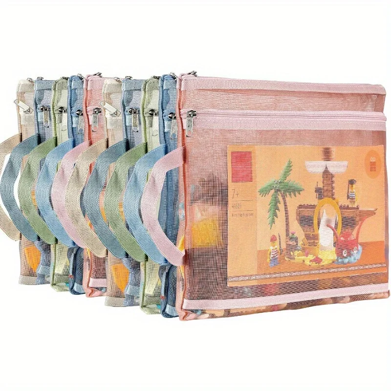5-Piece A4 Mesh Zipper Pouches - Durable Nylon, Double Layered With Handles - Perfect For School & Office Organization