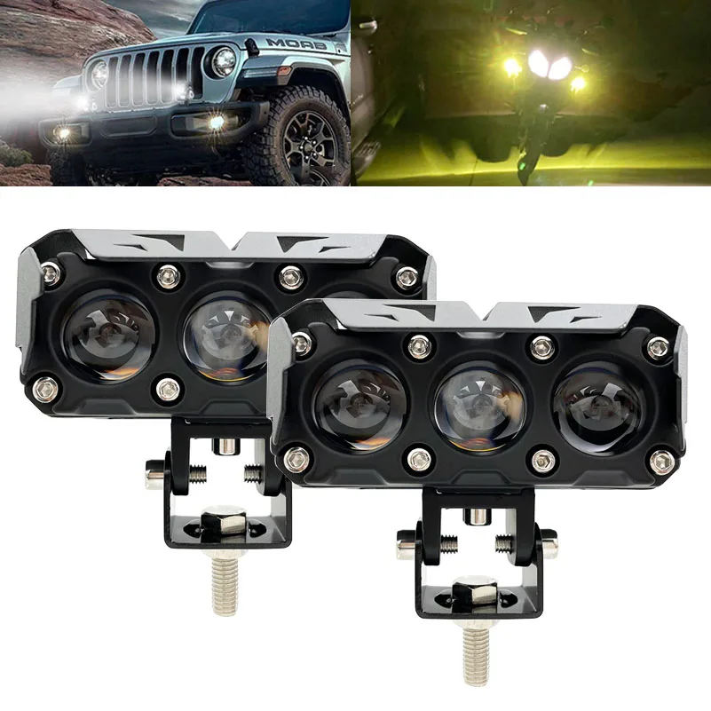 Super Bright 4 inch 3D LED Motorcycle Headlight Hi/Lo Beam White+Yellow Spotlights Fog Lamp For Off Road ATV Motor Truck .