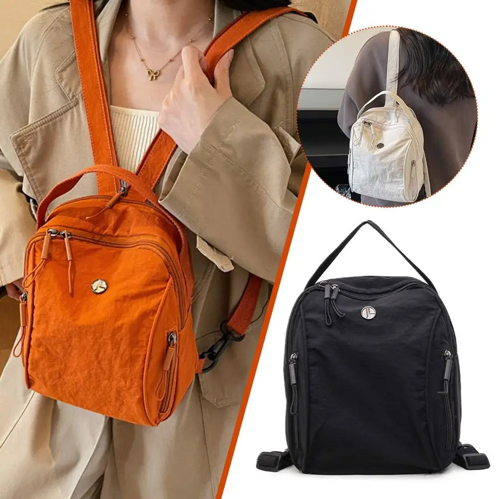 Women Crinkle Nylon Backpack Waterproof Small Shoulder Bag Lightweight Multi Pocket Travel Crossbody Pack For Ladies