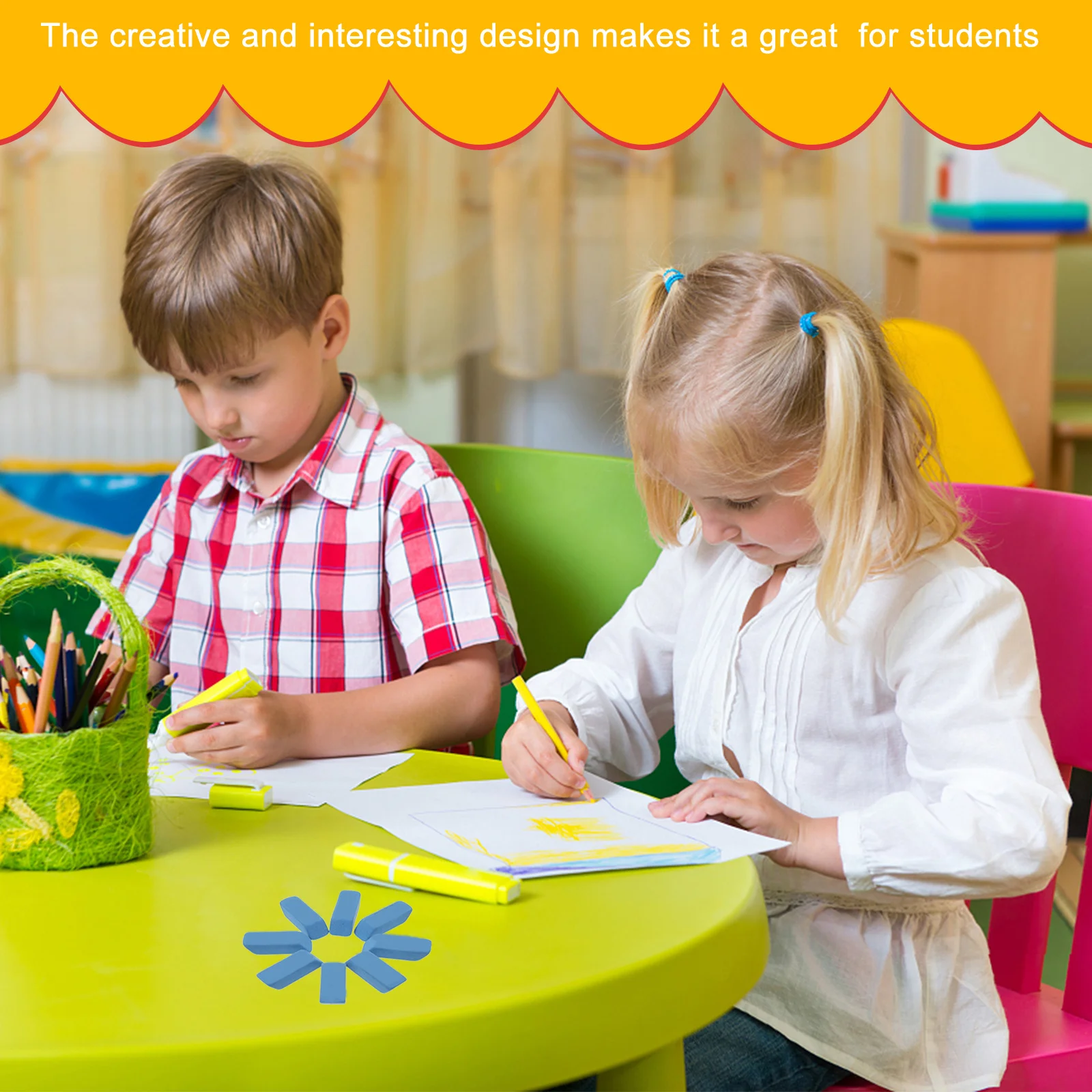 

8Pcs Creative Erasers Simple Design School Office Use Stimulate Learning Interest Blue White Stationery Erasers