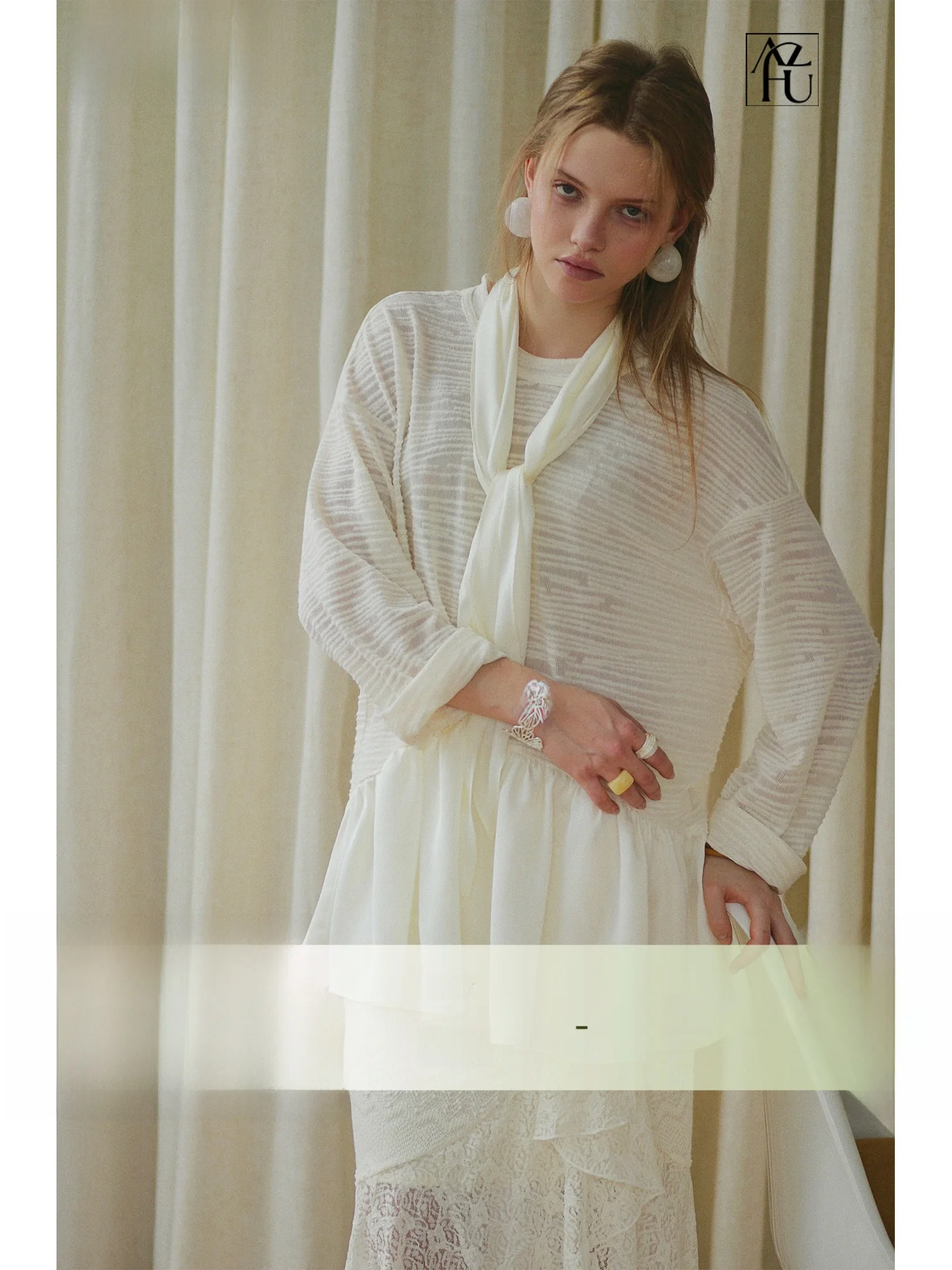 

AZHU Blank Canvas Silk Scarf Inspired Striped irt Women's French Sle Polyester Fiber Long Sve Mid-Length T-irt