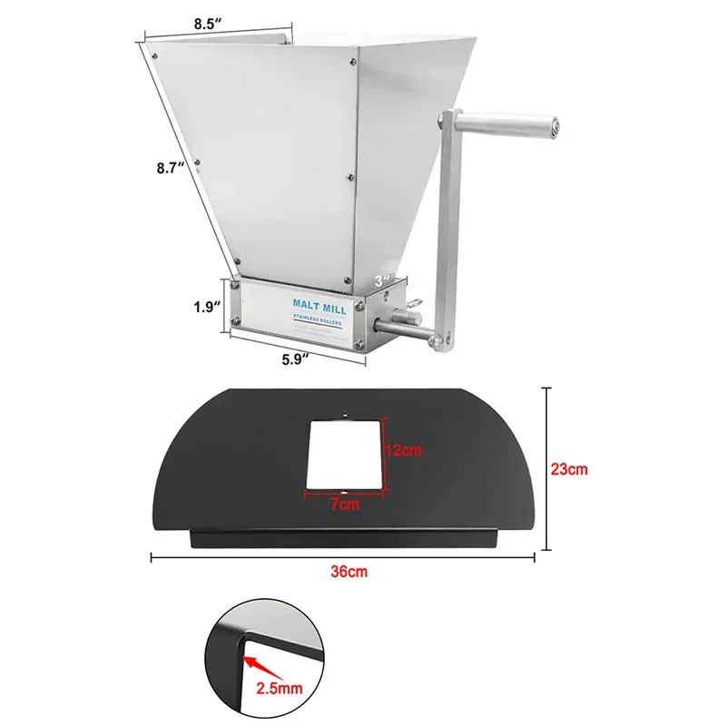 Factory Direct 2026 7.7LB Manual Malt Mill 2 Roller Stainless Steel Grain Crusher with Metal Base for Wheat Corn,Compatible With