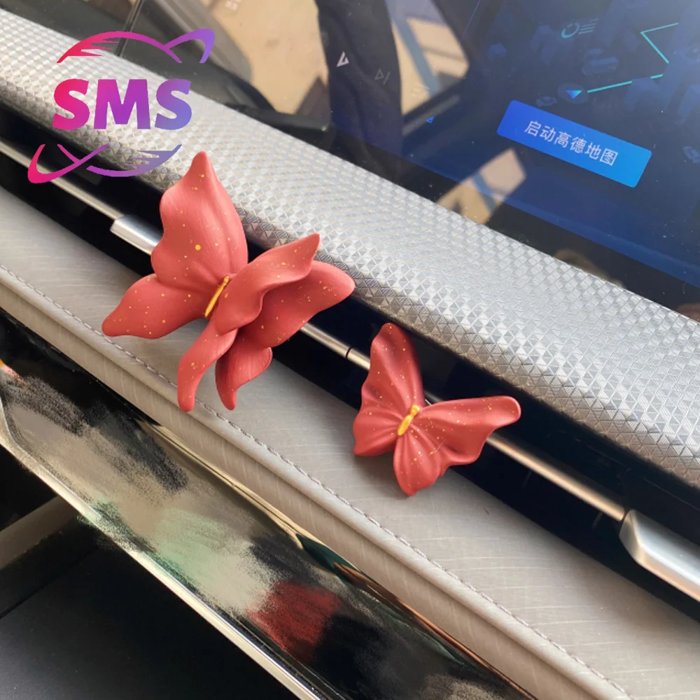 

Car high-end retro red butterfly, flowers aromatherapy car air outlet decoration decorative scent stone car interior ornaments