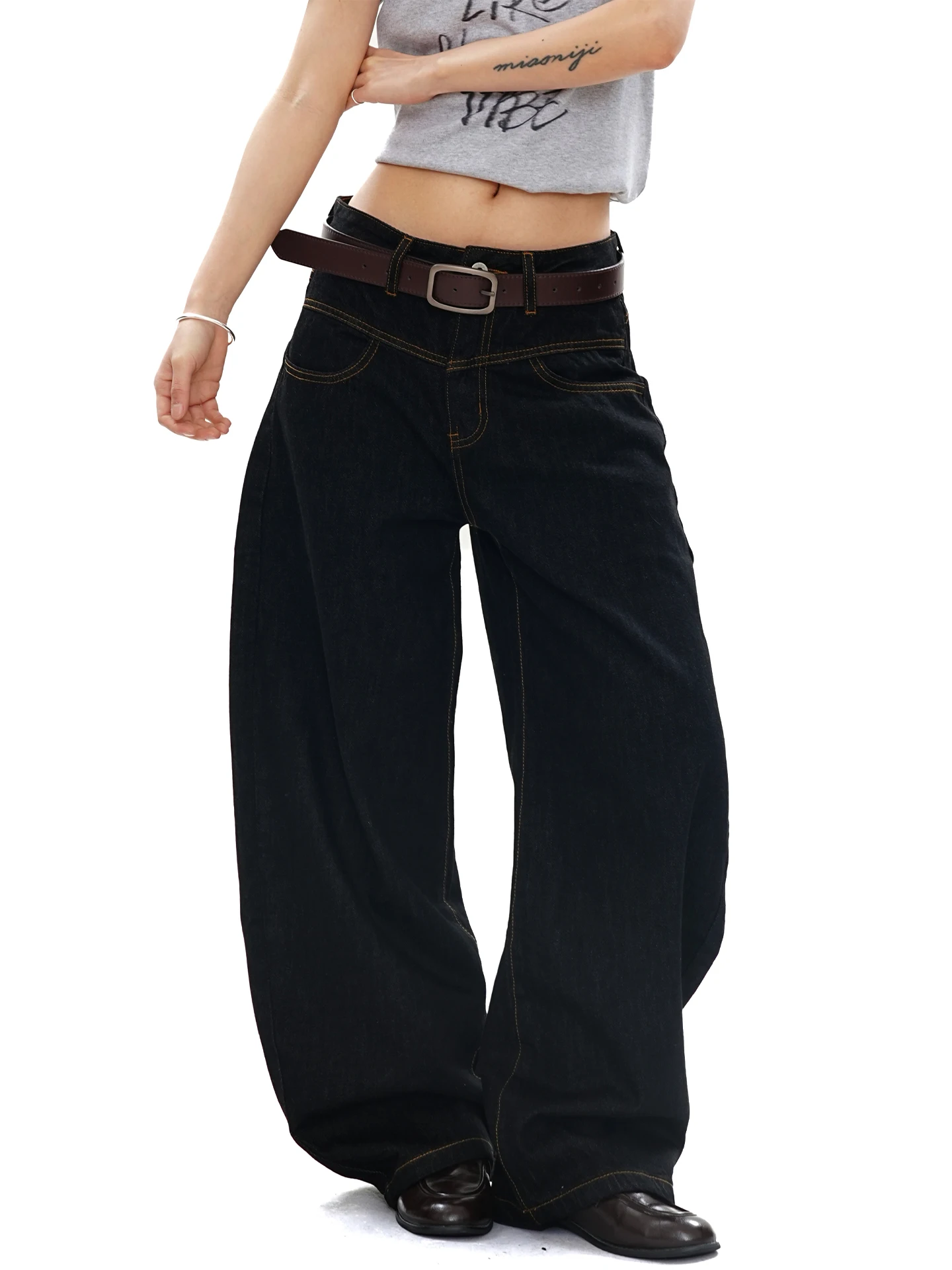 

S3T5 Deconstructed Wide Leg Knife Denim Jeans ex American Retro High Street Design Loose Long Trousers