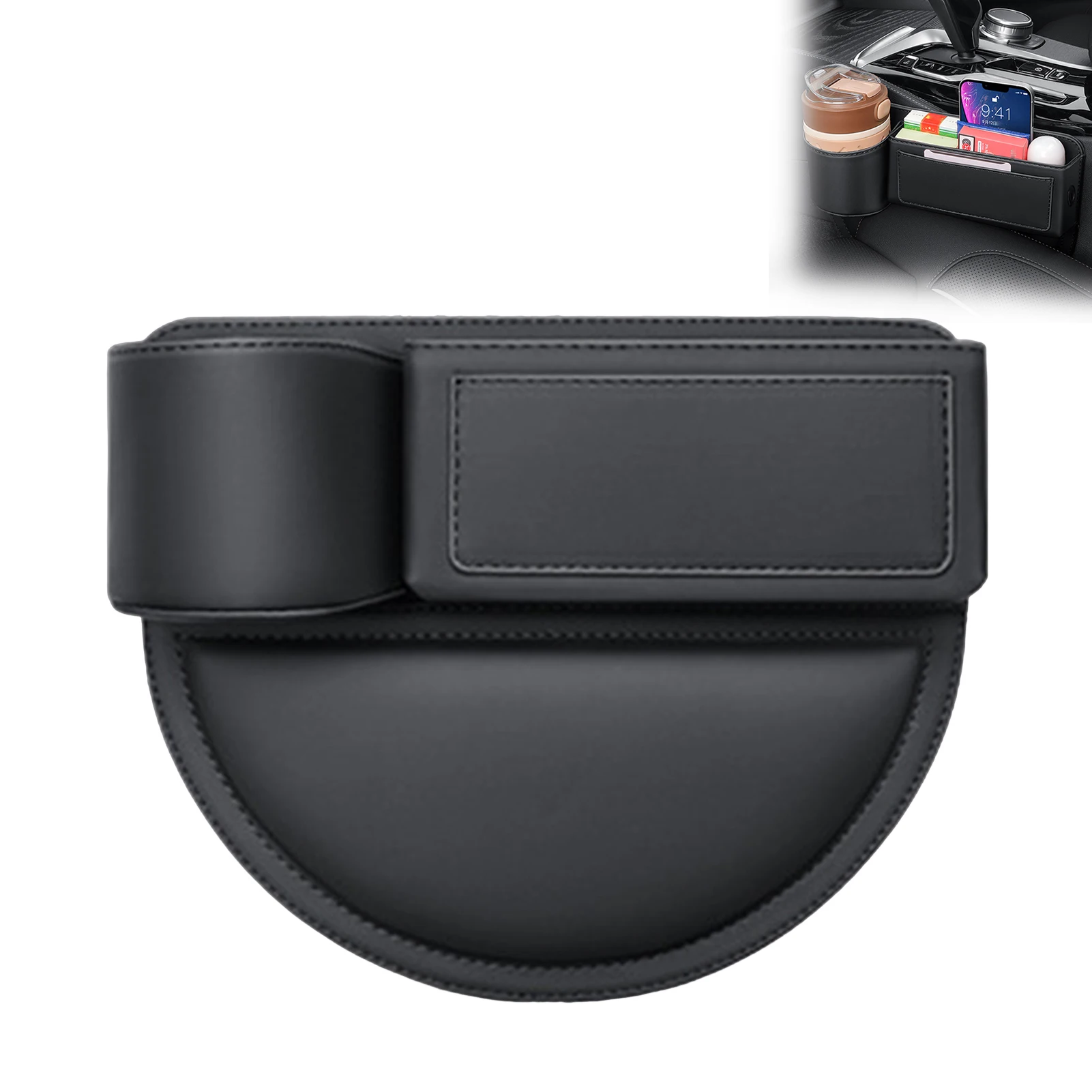 Car Leather Cup Holder Gap Bag Waterproof and Anti-Scratch Bag for Phones Glasses Keys Cards