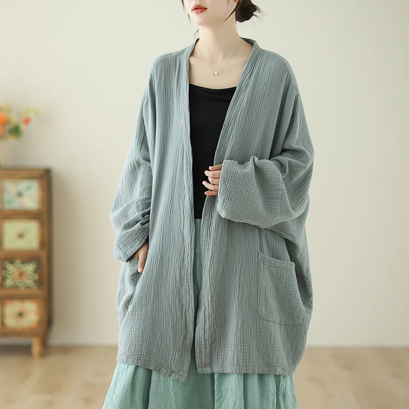 

Loose Cotton Linen Mid-Length Jaet Vintage Sle Women's irt Lazy Top Thin Outerwear Autumn New Arrival Zen Spirit