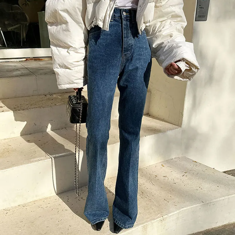 

High Waist Straight Leg Jeans Women's Autumn Winter Vintage Versatile Slimming Cut out Splicing Design Long Pants