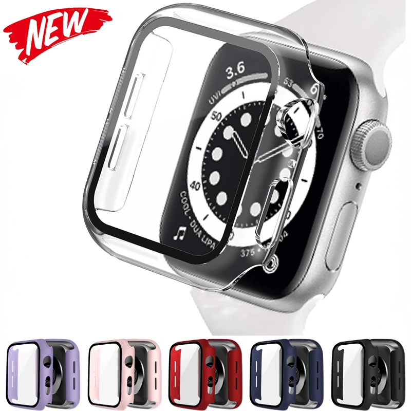 Glass+Case For Apple Watch Series 9 8 7 45mm 41mm Bumper Screen Protector+Cover For iWatch 6 5 4 SE 44mm 42mm 40mm 38mm PC Shell