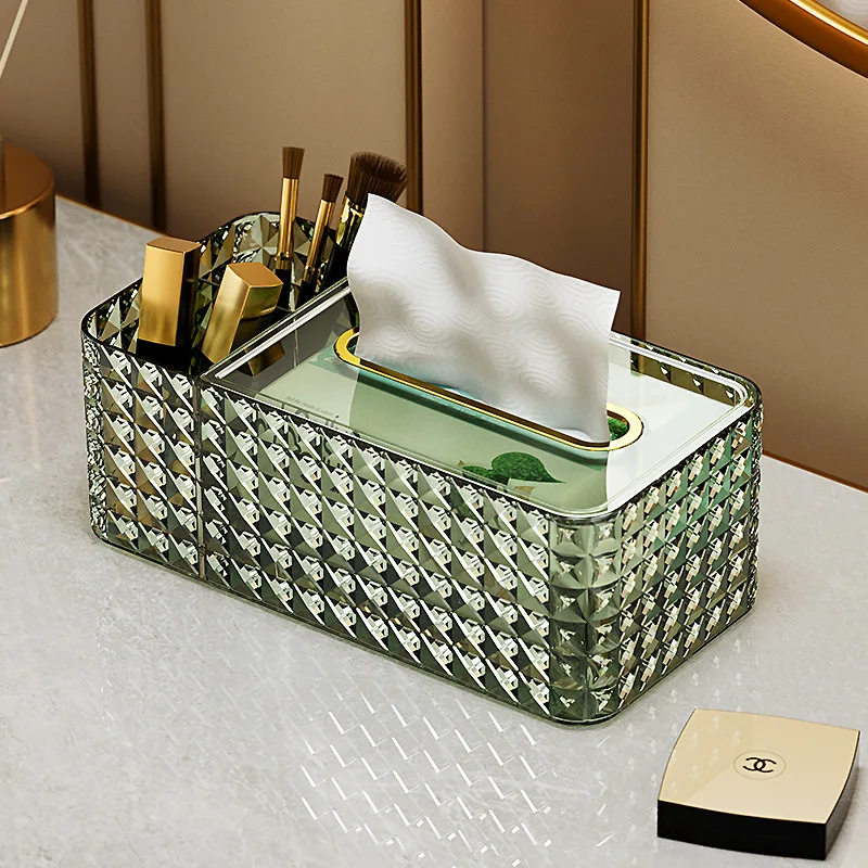 

Light Luxury Gold Border Storage With Three Compartments And Spring Box Universal Tissue Box For PaPer