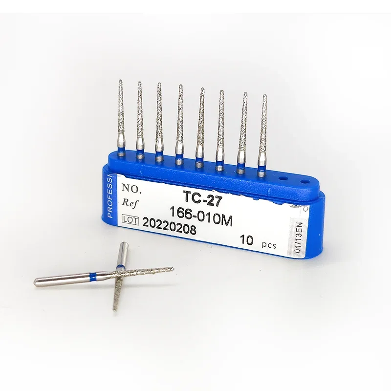 10pcs/set Dental Diamond Burs 166-010M Blue Rings TC-27 Dentistry Burs Needle Type Dental Tools for Grinding & Polishing Set