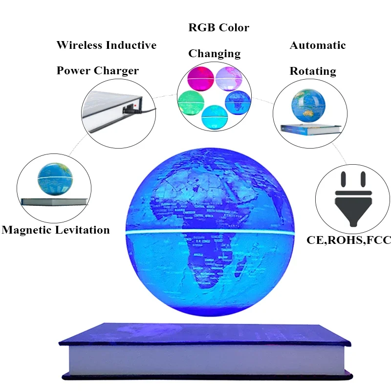 Factory Wholesale RGB color changing led light Wireless Inductive Power Charger  Magnetic Levitation floating Globe