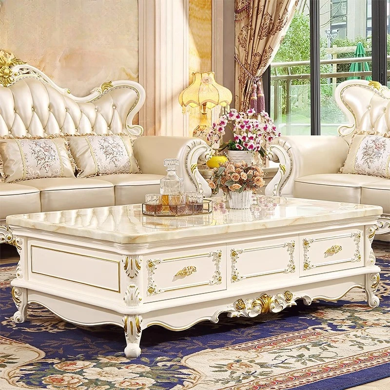 

European Rectangle Modern Marble Coffee Table TV Cabinet Living Room Center Wood Small Apartment Modern Small Home Furniture