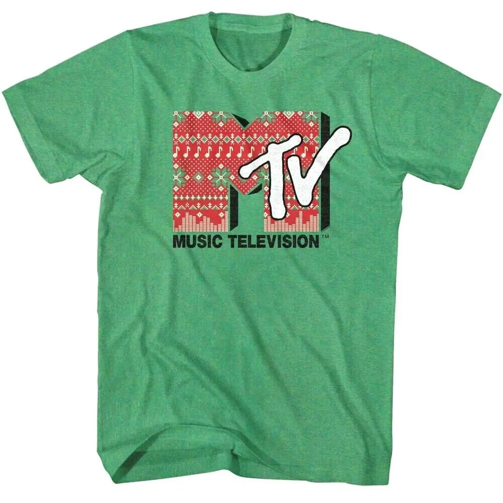 MTV Xmas Sweater Logo Adult T Shirt Tacky Christmas Pattern Music Television