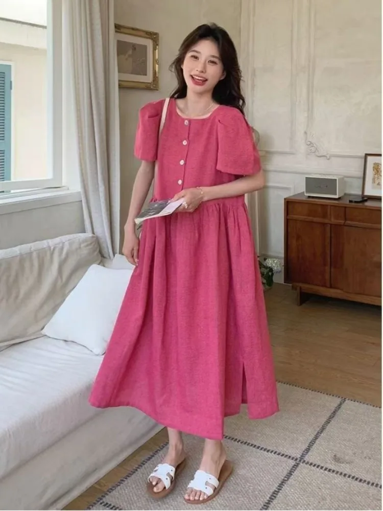 Romantique Magenta Dr Femmes Été Nouveau Unique Super Belle Pur Aosphère Quali Long Dr Coréen Sle Printemps Automne...