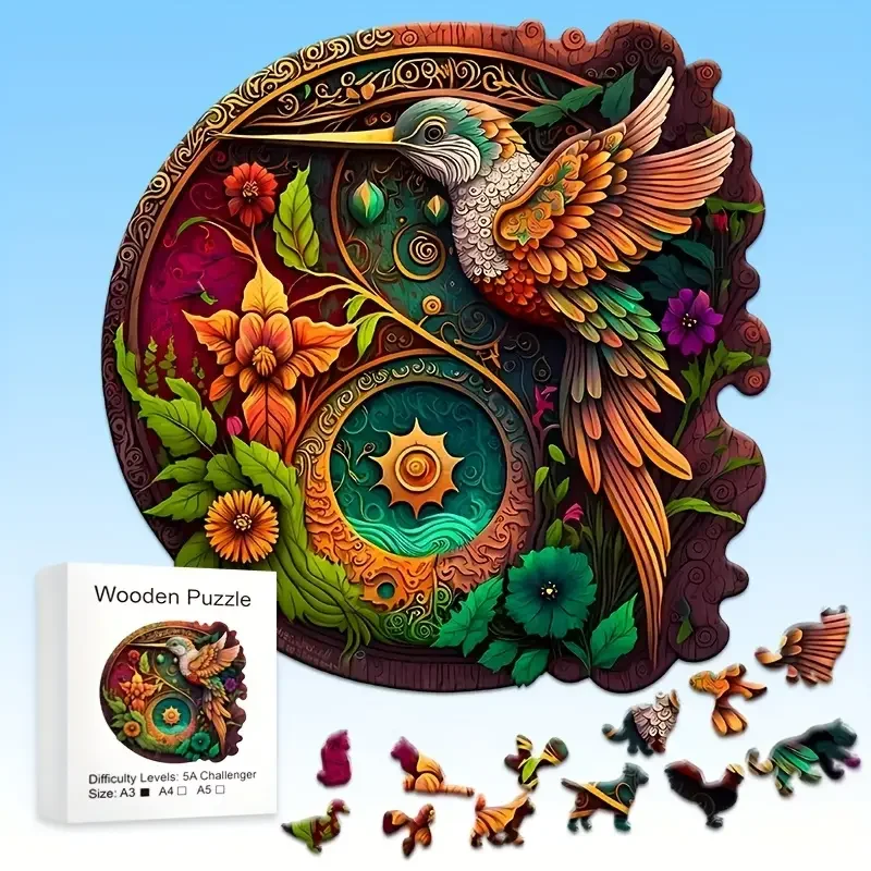 Bird Wooden Puzzle for Adults, Uniquely Irregular Animal Shaped Wooden Jigsaw Puzzles Stress Relief Toys, Best Christmas Gift