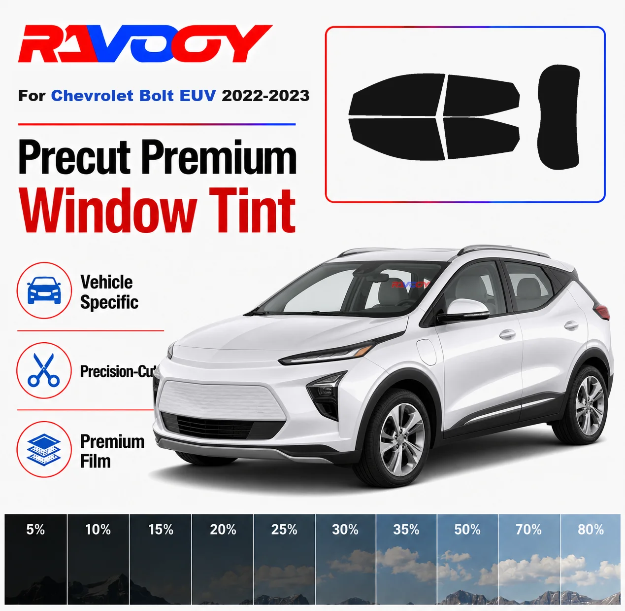 Premium Precut Window Tint Kit Front Rear Windows Rear Windshield For Chevrolet Bolt EUV 2022-2023 Car Solar Nano Ceramic Film