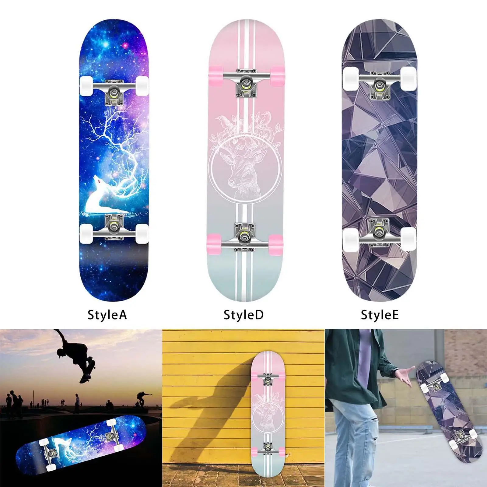 Unisex Skateboard Complete Double Kick Fully Mute Wooden Deck Cruiser Concave for Beginners Teens Playing Boys Youth Unisex Skateboard Complete Double Kick Fully Mute Wooden Deck Cruiser Concave for Beginners Teens Playing Boys Youth