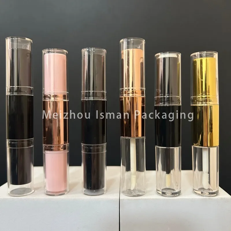 50Pcs 2 in 1 Rose Gold Lipstick Lip Oil Packaging Container Black Double Head Two Sided Dual Lipstick Lipgloss Tube 10ml 4ml