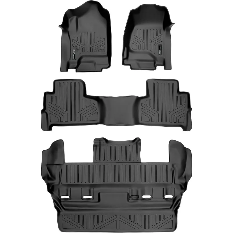 US Custom Fit Floor Mats 3 Row Liner Set Black Compatible with 2015-2020 Chevrolet Tahoe/GMC Yukon