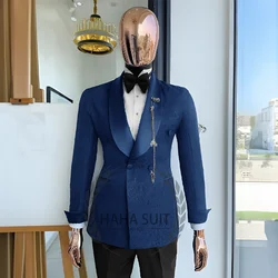Men's Suit 2-Piece Set Jacquard Fabric Tailored Tuxedo Wedding Suit Full Set