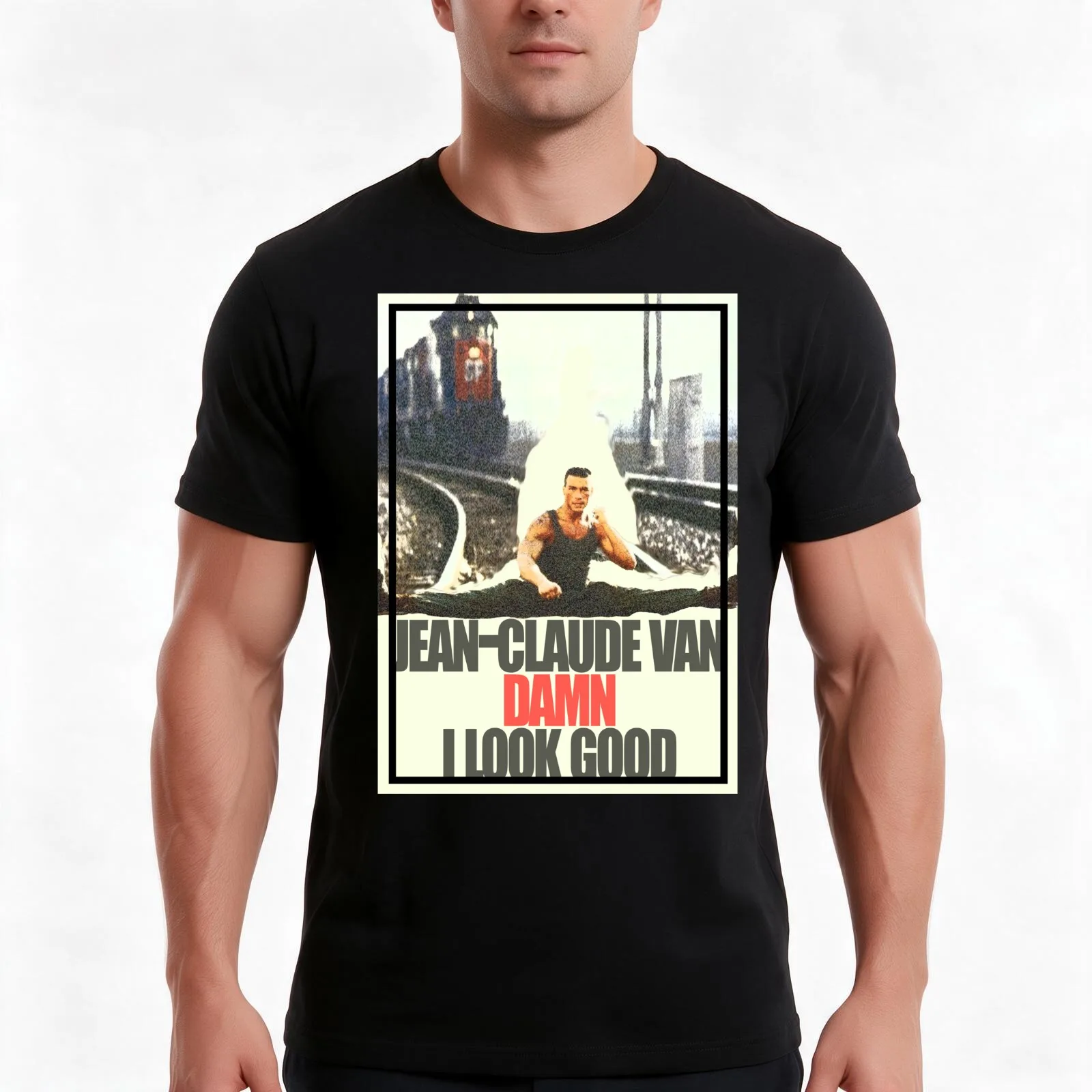 Jean-claude Van Damn T-Shirt, Summer Casual Cotton Tee, Oversized Streetwear Tops, Vintage Graphic Print, Loose Fit Short Sleeve