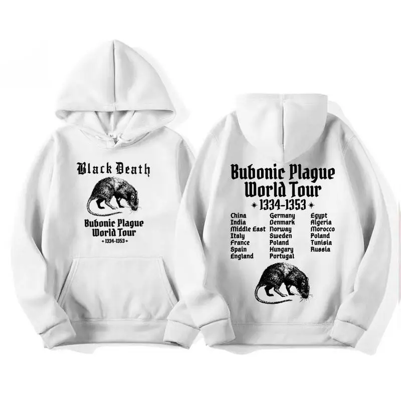 Bubonic Plague World Tour 2024 Felpa con cappuccio da uomo e da donna Divertente Meme Felpa con cappuccio in pile autunnale Vestibilità regolare Abiti a maniche lunghe Abbigliamento sportivo