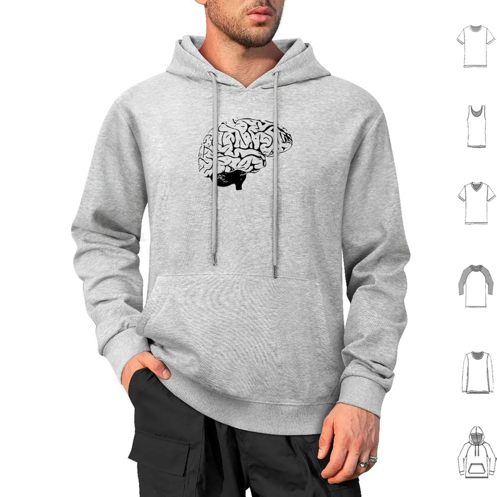 The Brain Hoodies Long Sleeve Brain Science Smart Intelligent Vector Black Gray Grey Geek