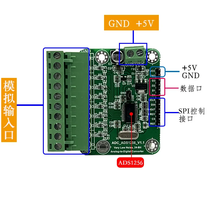 ADS1256 Module 24-bit ADC 8-channel Acquisition AD Module High Precision ADC Sampling Data Acquisition Card