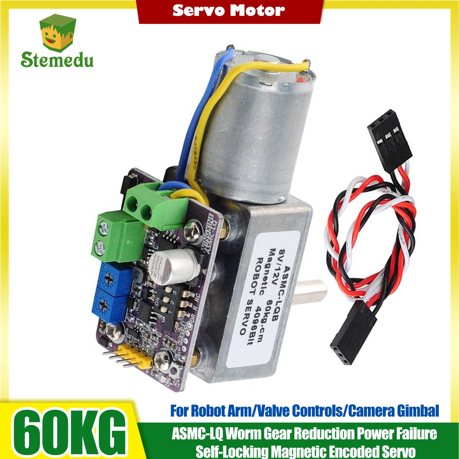 

ASMC-LQB 60kg.cm Large Torque 360 Degree Encoder Worm Gear Servo for Robot Arm Valve Control Camera Gimbal