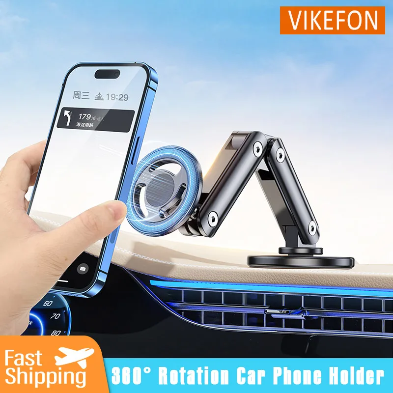 

360° Rotation Magnetic Car Phone Holder Adjustable Foldable Stand for iPhone 16 15 14 13 12 Pro Max Samsung Xiaomi GPS Bracket