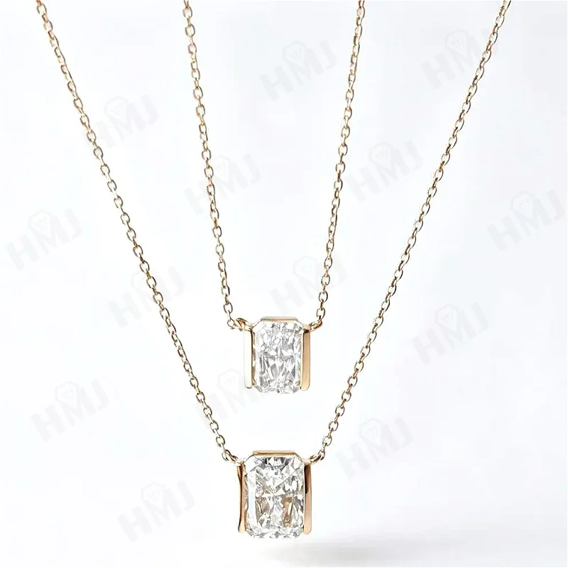 Laborgezüchteter Diamant-Anhänger, 2 Karat, DEF, VS, Radiant-Schliff, Echtes 925er Sterlingsilber, 10K 14K Gold, Hochzeits-Party-Kette, Charms – Detail 1