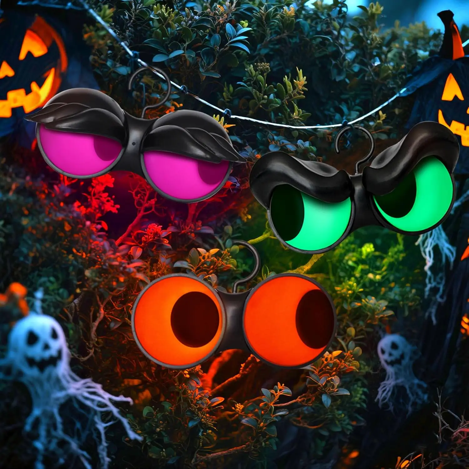 3 Pack Flashing Peeping Eyes Lights with Timer Halloween Decorations Indoor Halloween Glowing Decorations Outdoor Party Supplies, Spooky Animated Lights Eyes Decor for Yard Lawn Garden